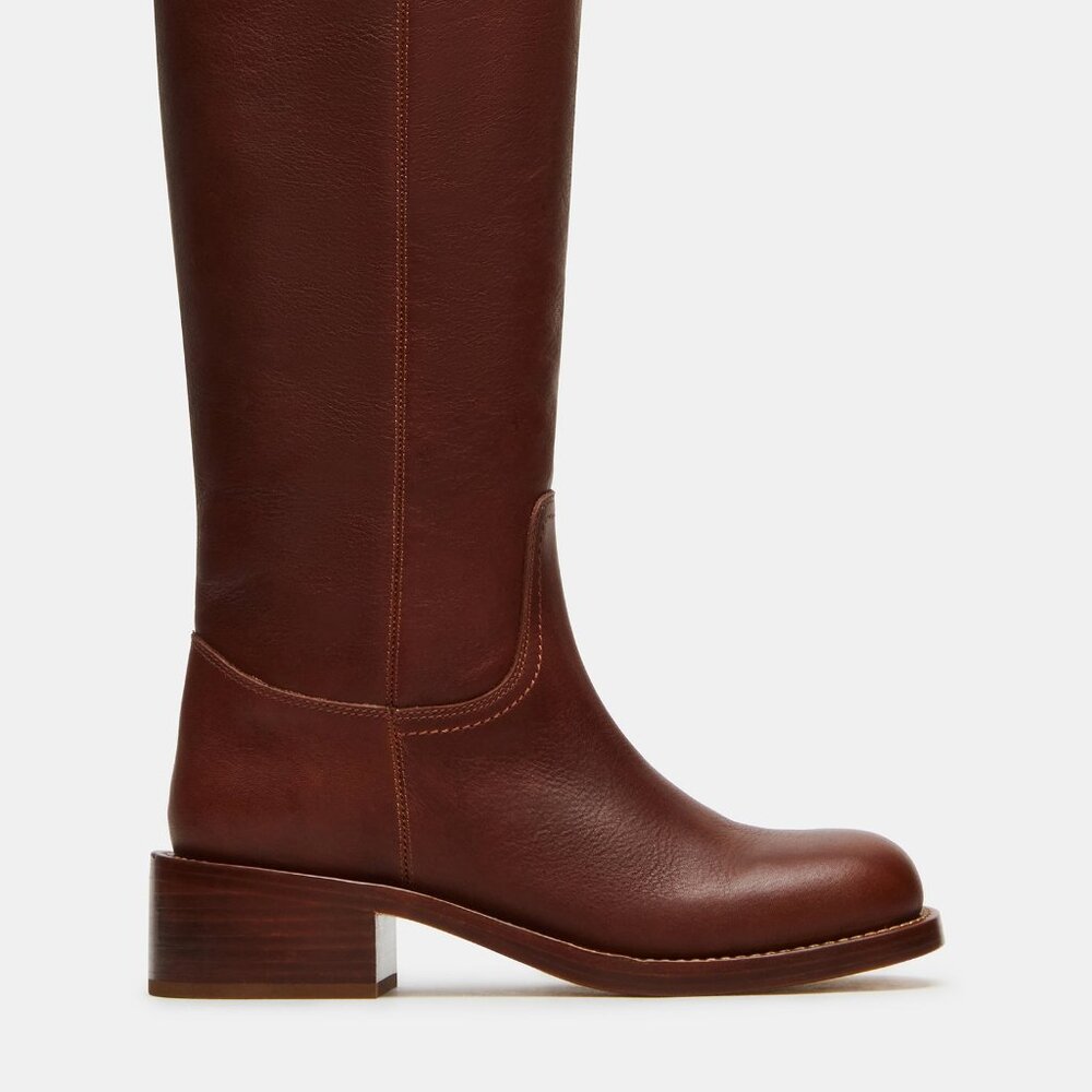 New Womens sz 10 Steve Madden RIGGS RUST LEATHER BOOTS square shoe fashion - Picture 2 of 6